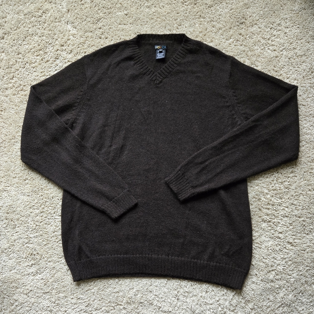 Novica alpaca blend sweater brown v neck pullover size L